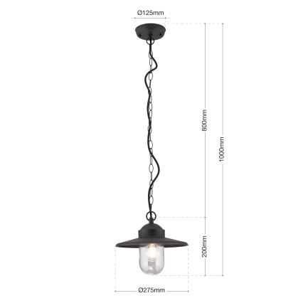Ulkoriippuvalaisin EDWARD 1xE27/60W/230V IP44 musta