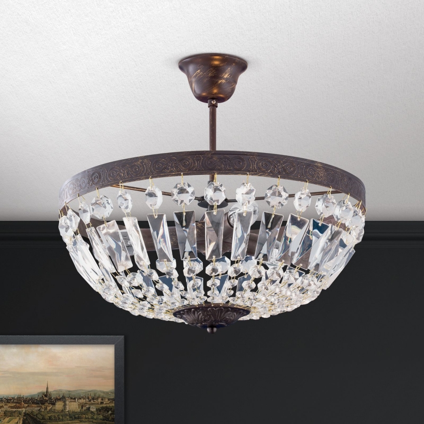 Kristalli-riipuskattokruunu ARILA 3xE14/40W/230V halkaisija 40 cm ruskea/patina