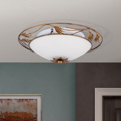 Kattovalo FLEUR 2xE27/60W/230V halkaisija 40 cm pronssi