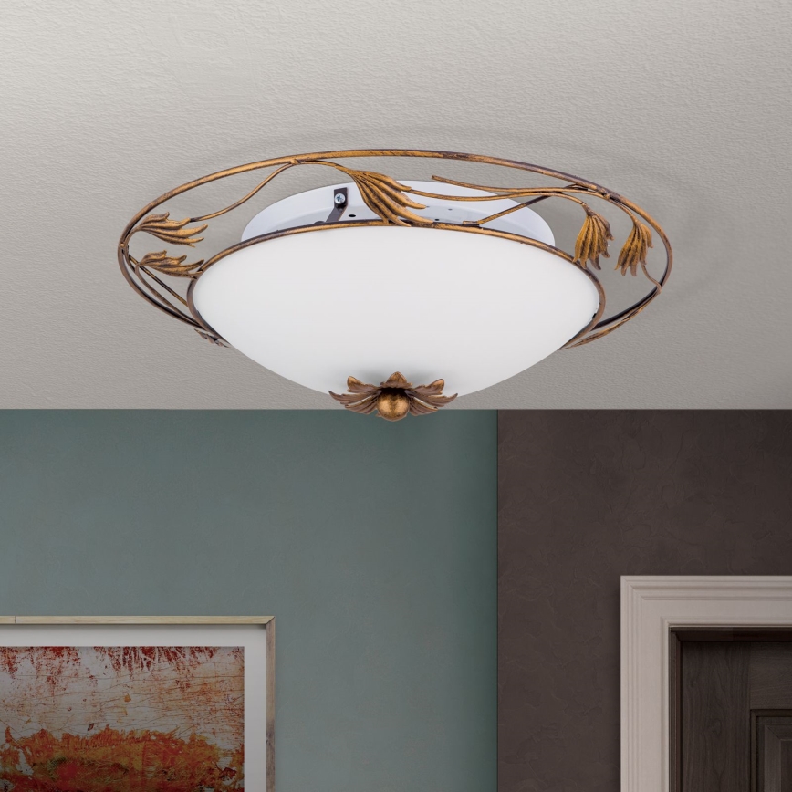 Kattovalo FLEUR 2xE27/60W/230V halkaisija 40 cm pronssi