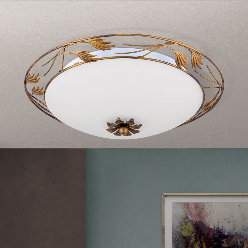 Kattovalo FLEUR 3xE27/60W/230V halkaisija 50 cm pronssi