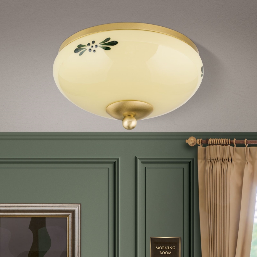 Kattovalo LANDHAUS 1xE27/60W/230V halkaisija 21 cm messinki/beige