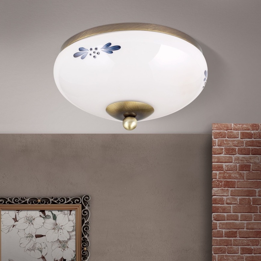 Kattovalo LANDHAUS 1xE27/60W/230V halkaisija 21 cm pronssi/valkoinen