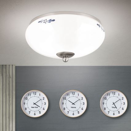 Kattovalo LANDHAUS 2xE27/60W/230V halkaisija 28 cm mattakromi/valkoinen