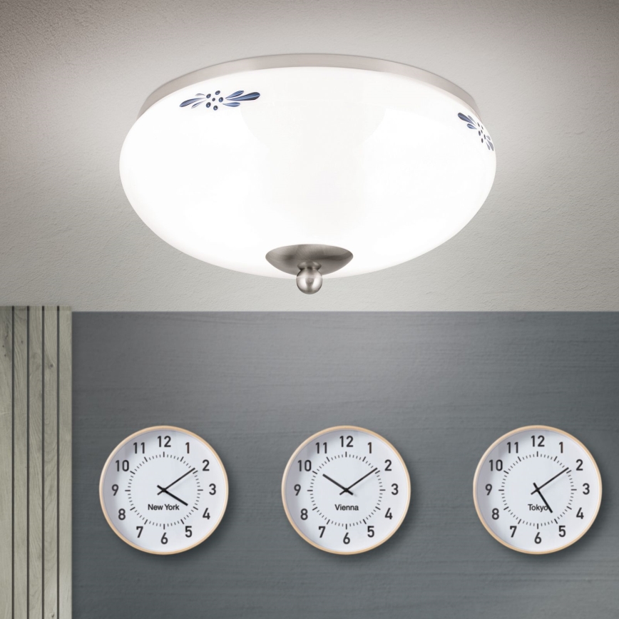 Kattovalo LANDHAUS 2xE27/60W/230V halkaisija 28 cm mattakromi/valkoinen