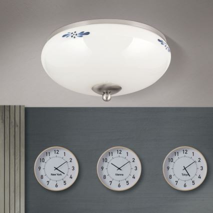 Kattovalo LANDHAUS 2xE27/60W/230V halkaisija 28 cm mattakromi/valkoinen