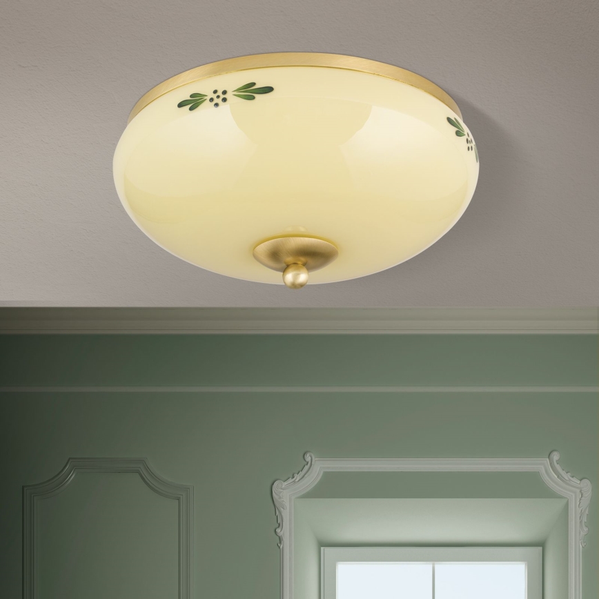 Kattovalo LANDHAUS 2xE27/60W/230V halkaisija 28 cm pronssi/beige