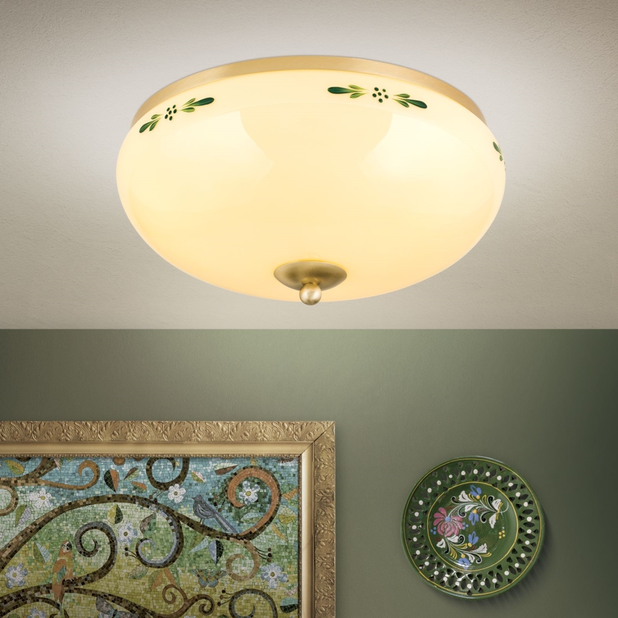 Kattovalo LANDHAUS 3xE27/60W/230V halkaisija 35 cm messinki/beige