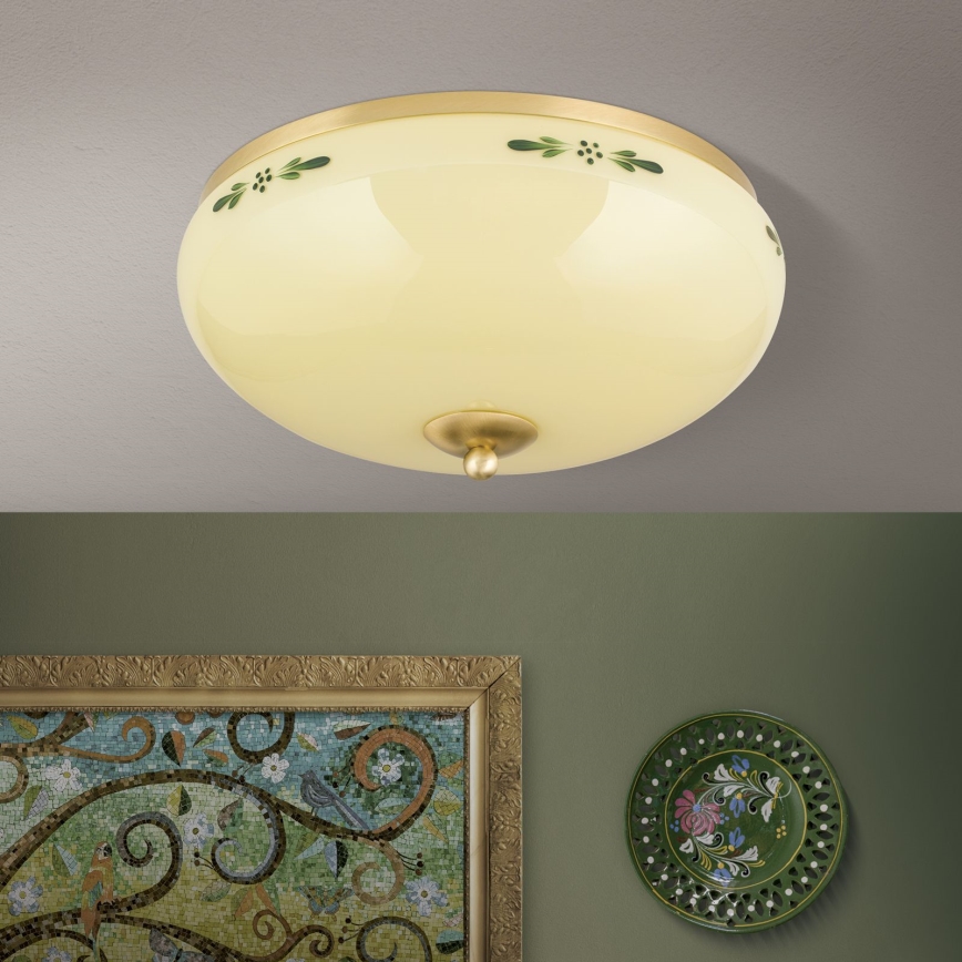Kattovalo LANDHAUS 3xE27/60W/230V halkaisija 35 cm messinki/beige