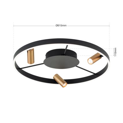 Himmennettävä LED-kattovalaisin BERLIN LED/50W/230V musta/kulta