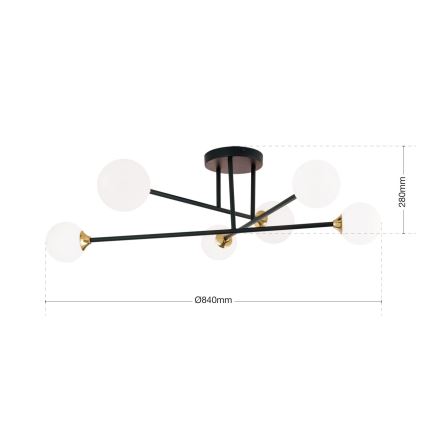 Kiinteä kattokruunu SNOWWHITE 6xG9/20W/230V halkaisija 84 cm musta/kulta