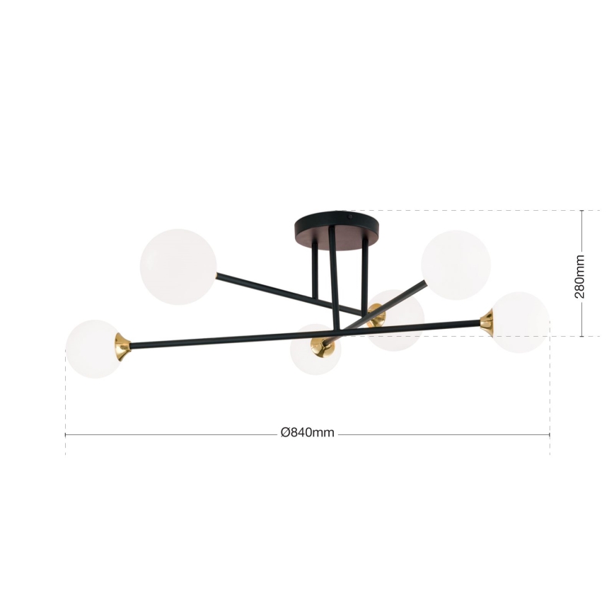 Kiinteä kattokruunu SNOWWHITE 6xG9/20W/230V halkaisija 84 cm musta/kulta