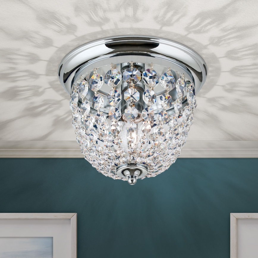 Kristallikattovalaisin PLAFOND 1xE27/40W/230V halkaisija 26 cm kiiltävä kromi