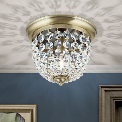 Kristallikattovalaisin PLAFOND 1xE27/40W/230V halkaisija 26 cm pronssi