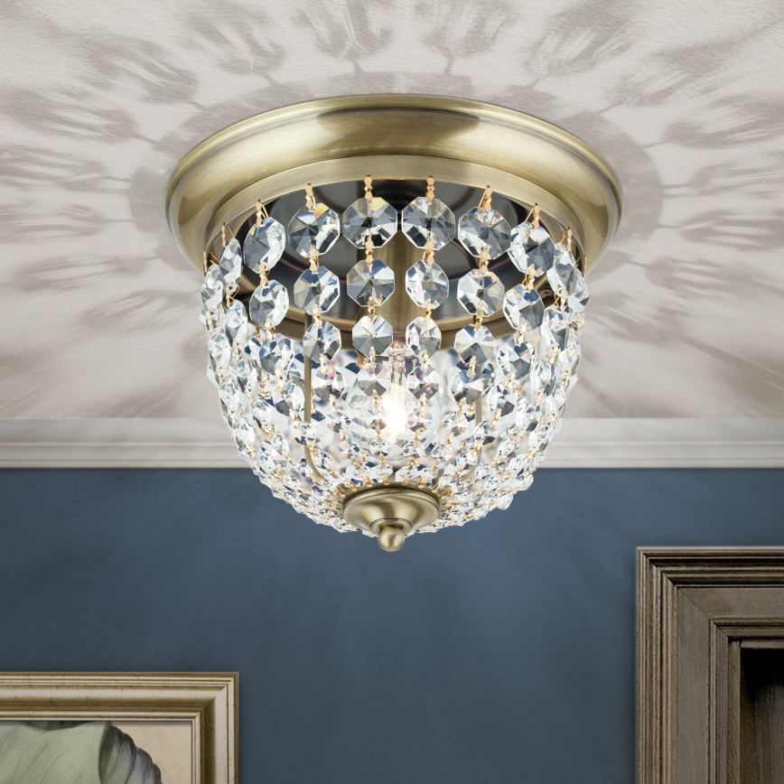 Kristallikattovalaisin PLAFOND 1xE27/40W/230V halkaisija 26 cm pronssi