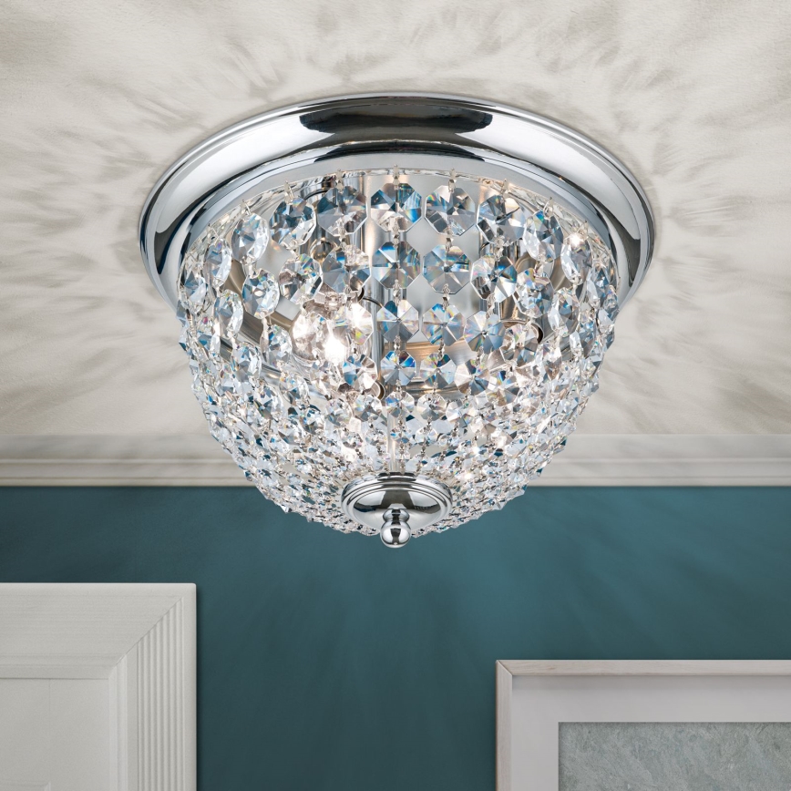 Kristallikattovalaisin PLAFOND 3xE27/40W/230V halkaisija 35 cm kiiltävä kromi