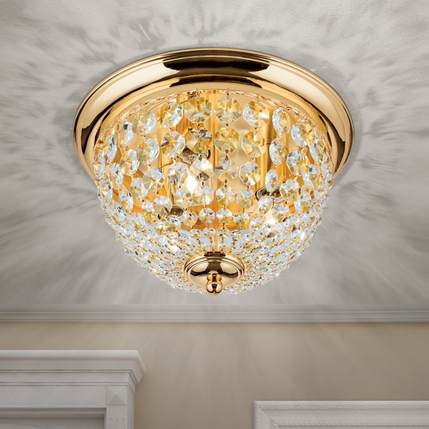 Kristallikattovalaisin PLAFOND 3xE27/40W/230V halkaisija 35 cm kulta