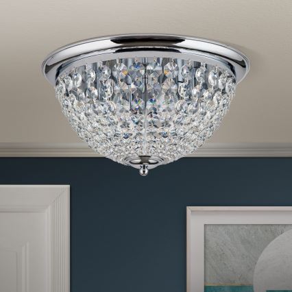 Kristallikattovalaisin PLAFOND 6xE27/40W/230V halkaisija 47 cm kiiltävä kromi