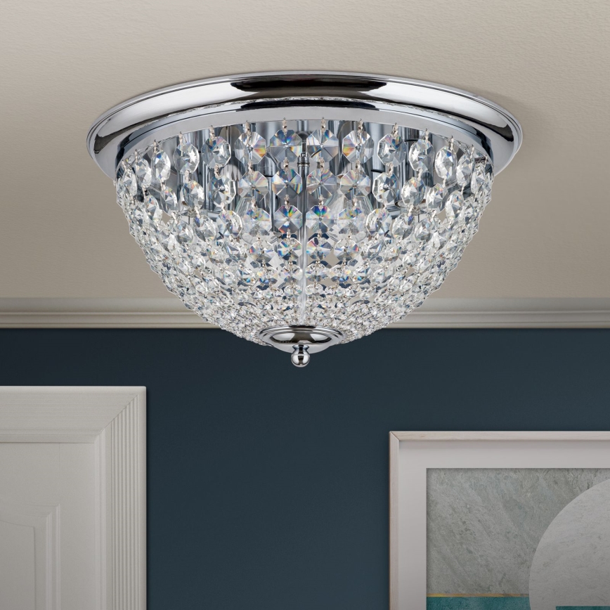 Kristallikattovalaisin PLAFOND 6xE27/40W/230V halkaisija 47 cm kiiltävä kromi