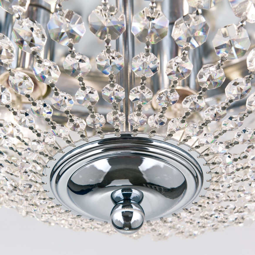 Kristallikattovalaisin PLAFOND 6xE27/40W/230V halkaisija 47 cm kiiltävä kromi