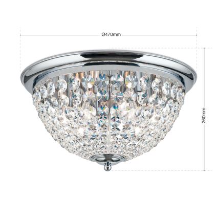 Kristallikattovalaisin PLAFOND 6xE27/40W/230V halkaisija 47 cm kiiltävä kromi