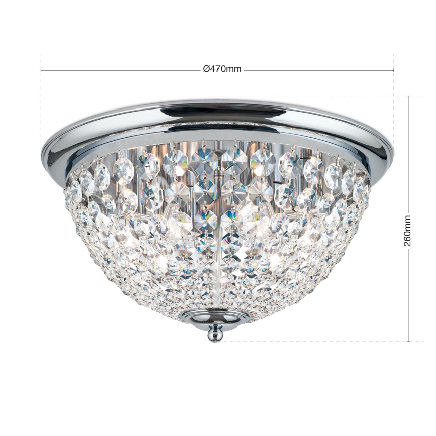 Kristallikattovalaisin PLAFOND 6xE27/40W/230V halkaisija 47 cm kiiltävä kromi