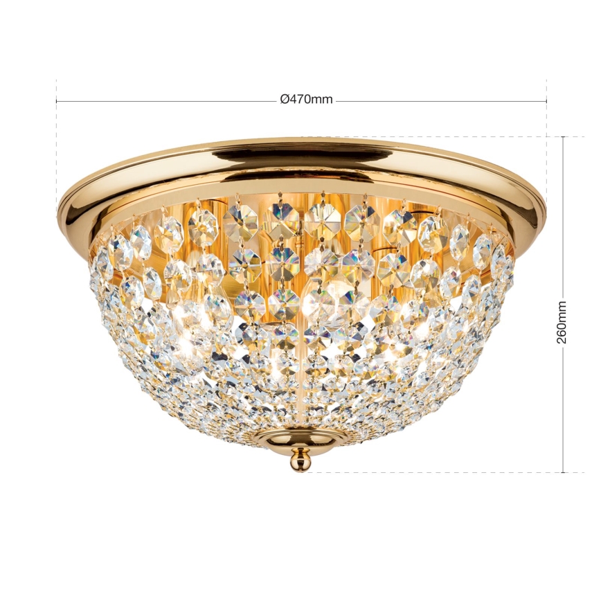 Kristallikattovalaisin PLAFOND 6xE27/40W/230V halkaisija 47 cm kulta
