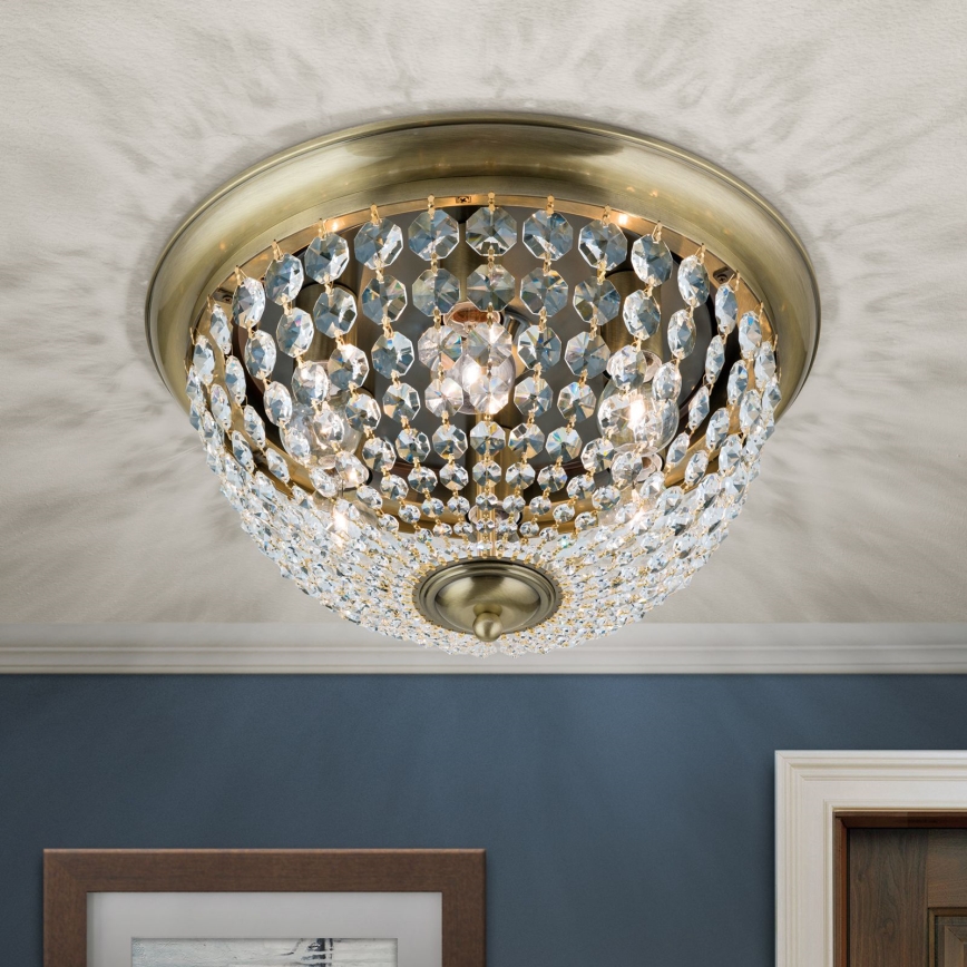 Kristallikattovalaisin PLAFOND 6xE27/40W/230V halkaisija 47 cm pronssi