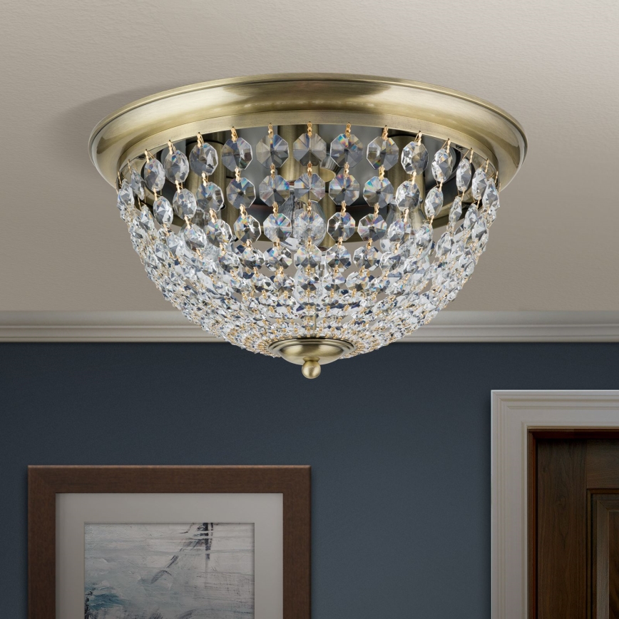 Kristallikattovalaisin PLAFOND 6xE27/40W/230V halkaisija 47 cm pronssi