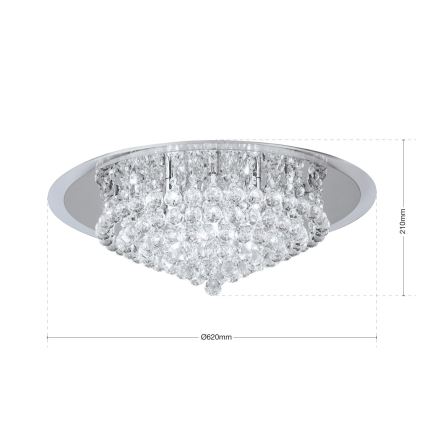 Kristallikattovalaisin GLORIA 9xG9/40W/230V halkaisija 62 cm läpinäkyvä/kiiltävä kromi