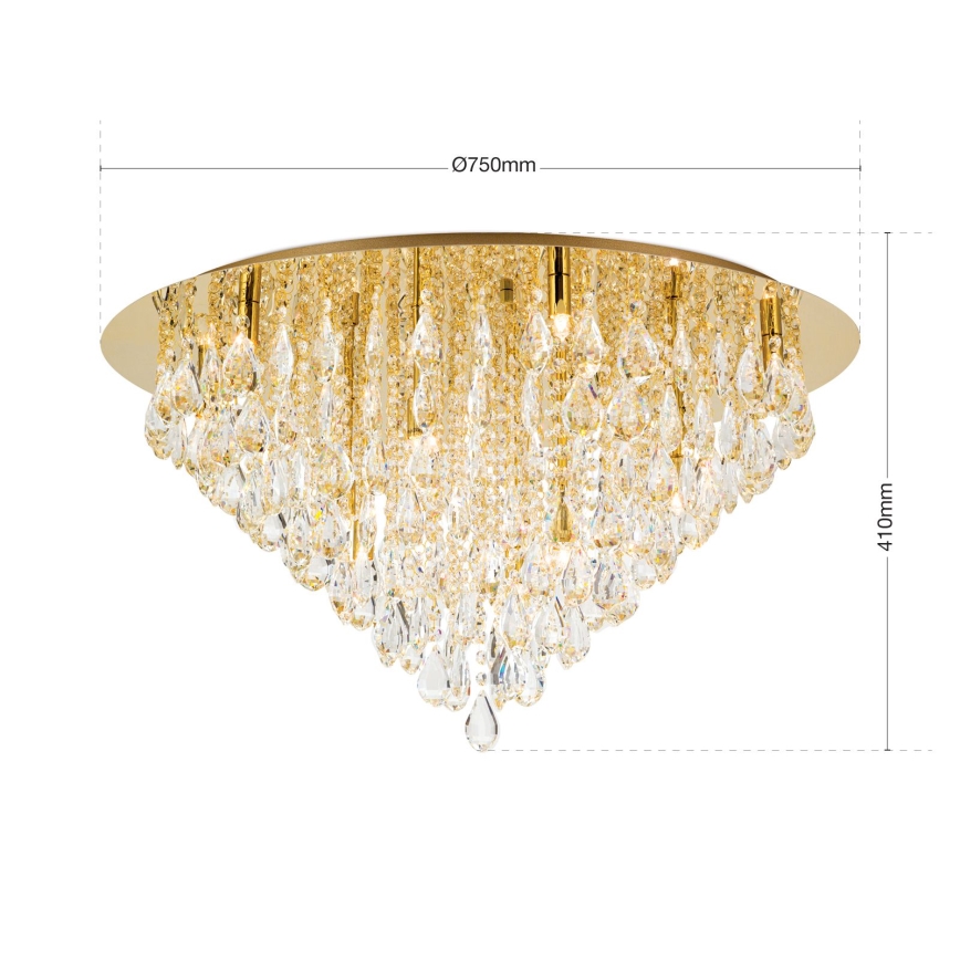 Kristallikattovalaisin CELESTE 12xG9/40W/230V halkaisija 75 cm kulta