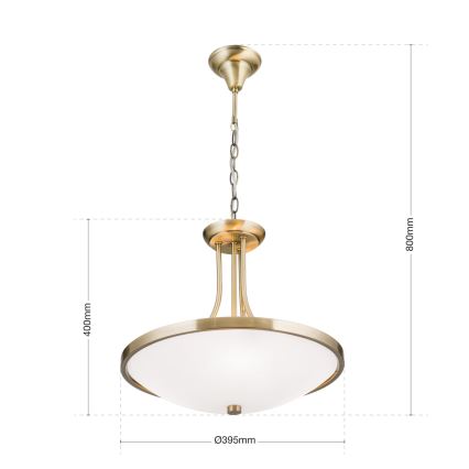 Kattokruunu ketjussa AIDA 3xE27/60W/230V halkaisija 39,5 cm messinki