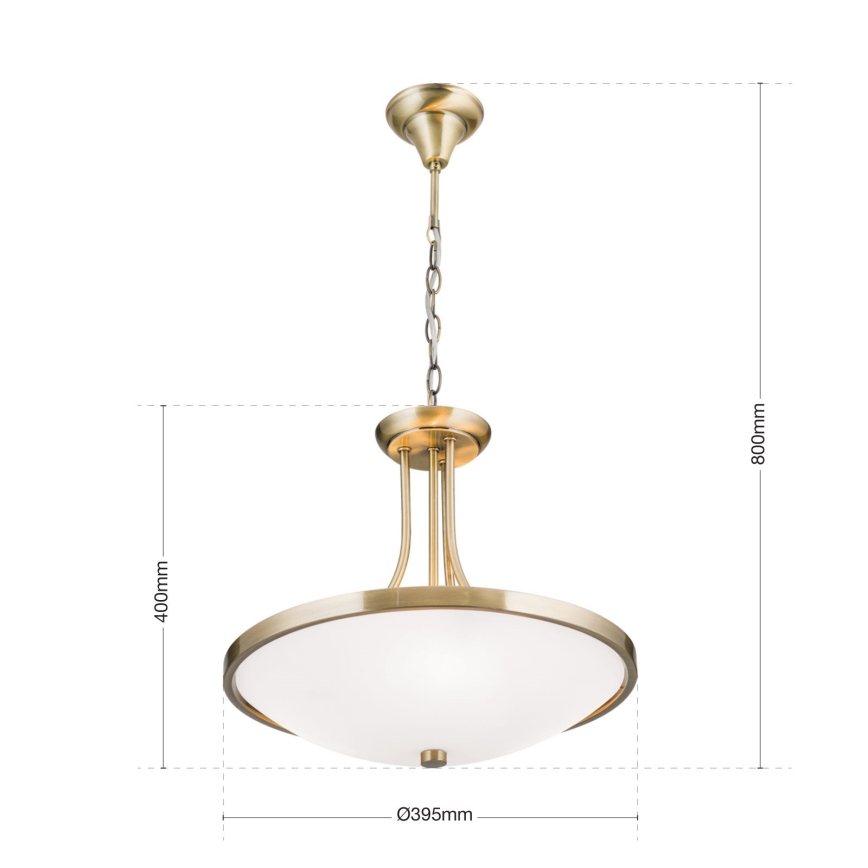 Kattokruunu ketjussa AIDA 3xE27/60W/230V halkaisija 39,5 cm messinki