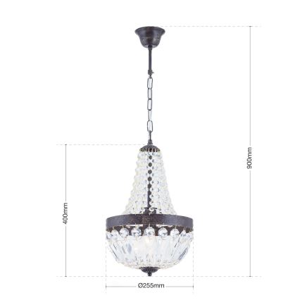 Kristalli-ketjukattokruunu ARILA 1xE27/60W/230V halkaisija 25,5 cm ruskea/patina