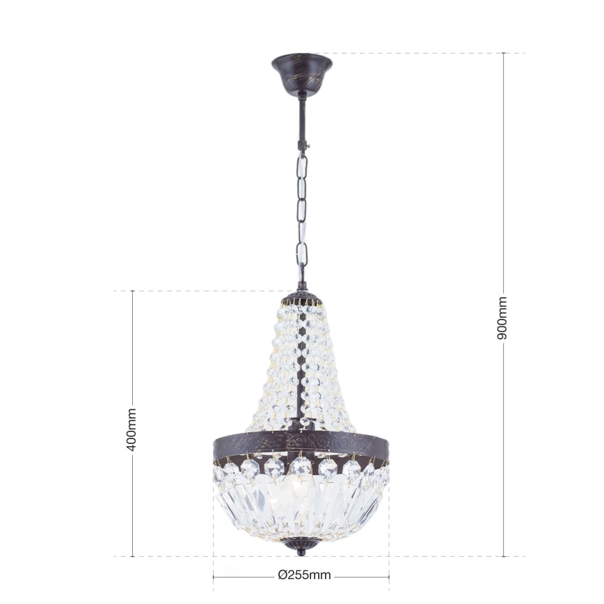 Kristalli-ketjukattokruunu ARILA 1xE27/60W/230V halkaisija 25,5 cm ruskea/patina