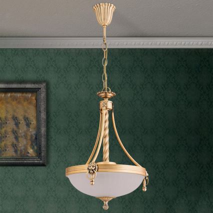 Kattokruunu ketjussa ROCCA 3xE27/60W/230V halkaisija 32 cm pronssi/valkoinen