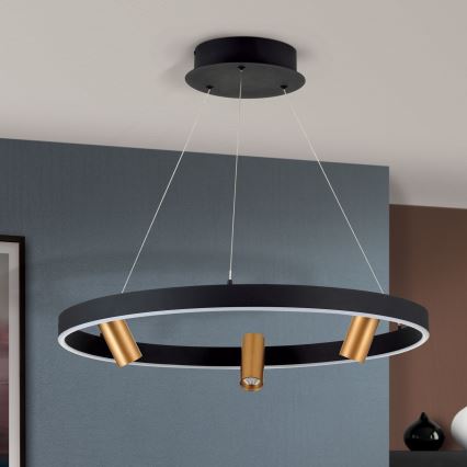 Himmennettävä LED-kattokruunu johdossa BERLIN LED/50W/230V musta/kulta