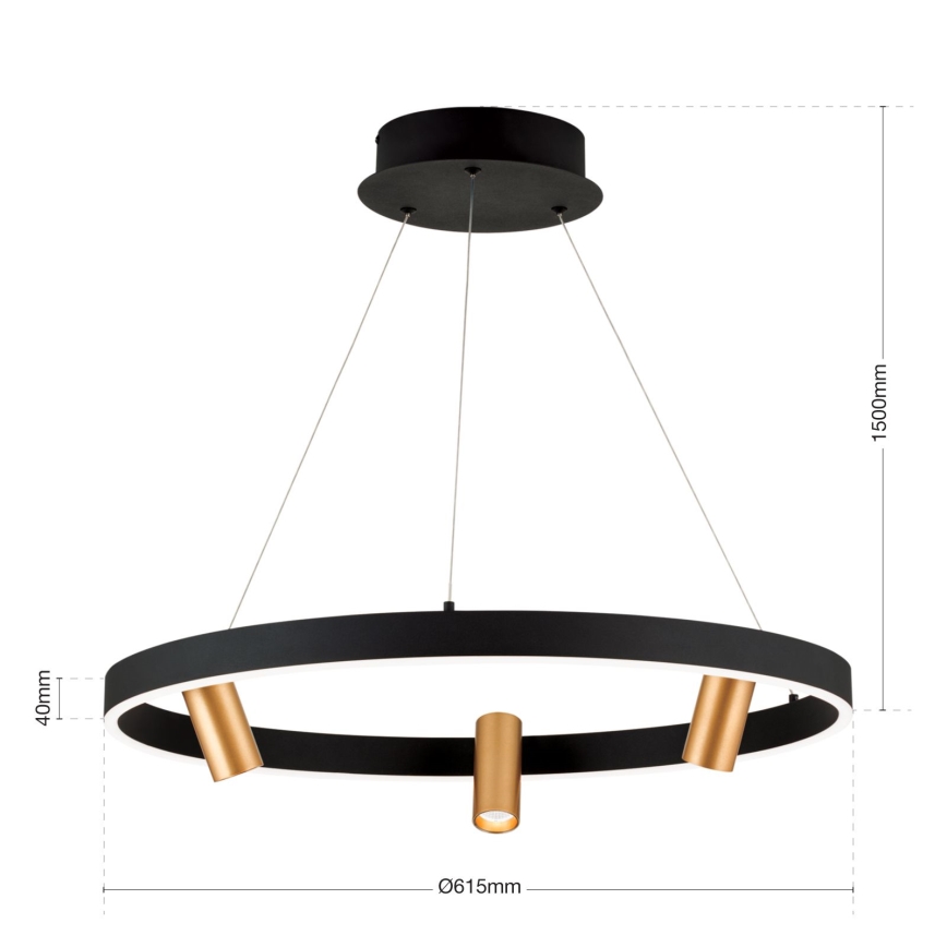 Himmennettävä LED-kattokruunu johdossa BERLIN LED/50W/230V musta/kulta