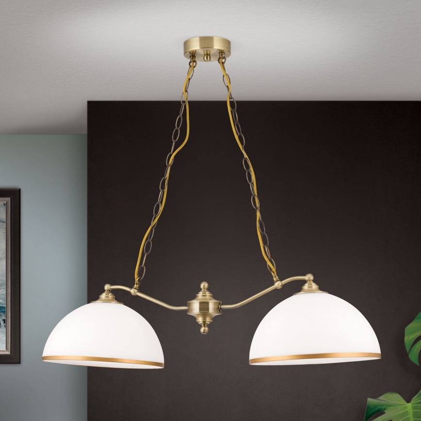 Kattokruunu ketjussa OLD LAMP 2xE27/40W/230V valkoinen/pronssi