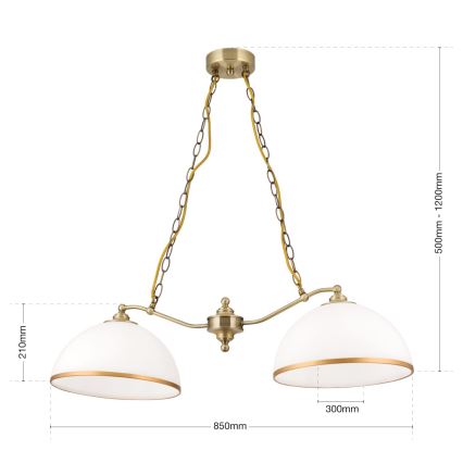 Kattokruunu ketjussa OLD LAMP 2xE27/40W/230V valkoinen/pronssi