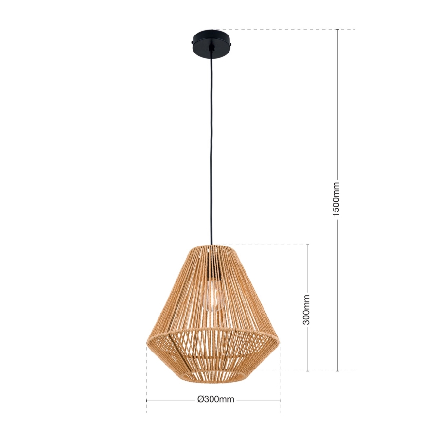 Kattokruunu johdossa JUNGLE 1xE27/40W/230V halkaisija 31 cm hemp