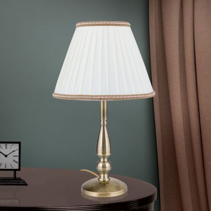 Pöytävalaisin TONIA 1xE27/60W/230V halkaisija 30 cm valkoinen/pronssi