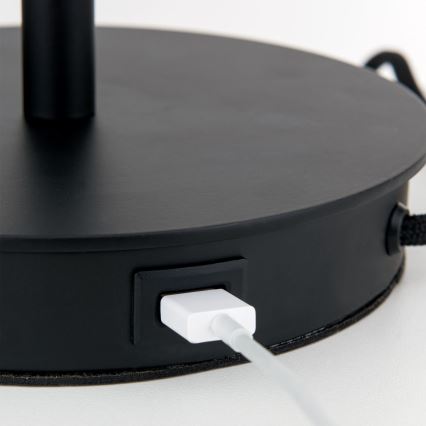 Pöytävalaisin USB-portilla LUDWIG 1xE27/40W/230V 50 cm musta