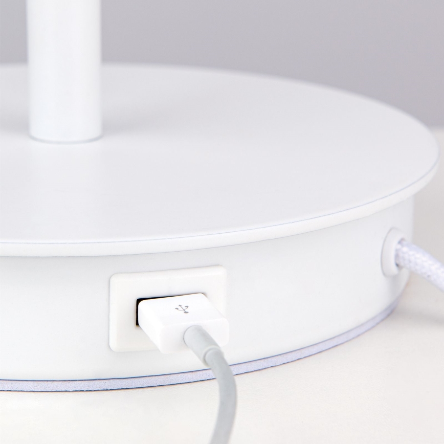 Pöytävalaisin USB-portilla LUDWIG 1xE27/40W/230V 50 cm valkoinen