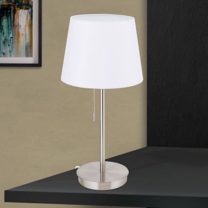Pöytävalaisin USB-portilla LUDWIG 1xE27/40W/230V 50 cm valkoinen/mattakromi