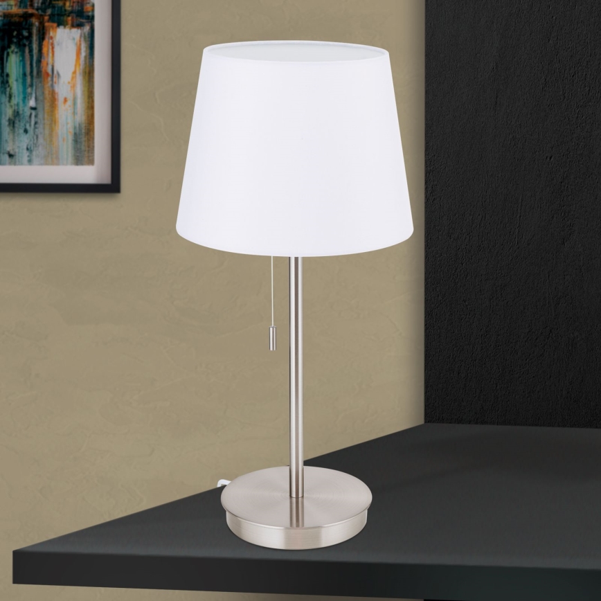 Pöytävalaisin USB-portilla LUDWIG 1xE27/40W/230V 50 cm valkoinen/mattakromi