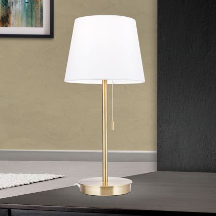 Pöytävalaisin USB-portilla LUDWIG 1xE27/40W/230V 50 cm valkoinen/kulta