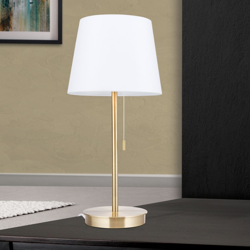 Pöytävalaisin USB-portilla LUDWIG 1xE27/40W/230V 50 cm valkoinen/kulta