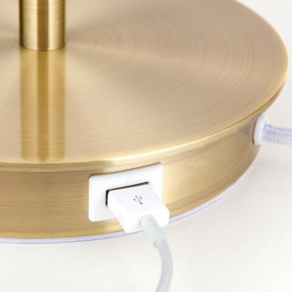 Pöytävalaisin USB-portilla LUDWIG 1xE27/40W/230V 50 cm valkoinen/kulta