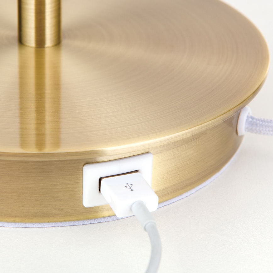 Pöytävalaisin USB-portilla LUDWIG 1xE27/40W/230V 50 cm valkoinen/kulta
